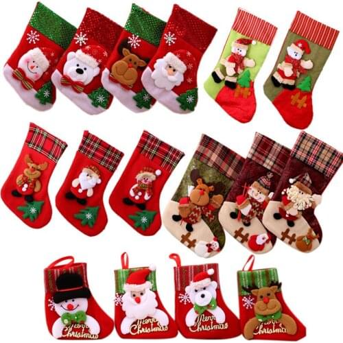 19 Models Christmas Stocking Socks for Gifts Happy New Year Santa Deer Snowman Candy Gift Bags Xmas Tree Ornaments Decorations