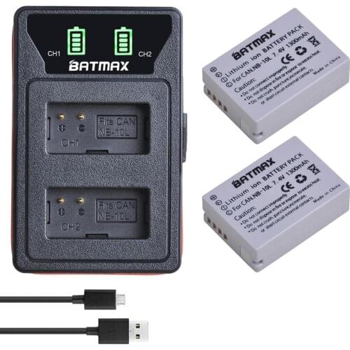 2Pcs NB-10L NB 10L Battery + LED USB LCD Dual Charger for Canon PowerShot G15 G16 G1X G3X SX40 SX40HS SX50 SX60 HS Cameras