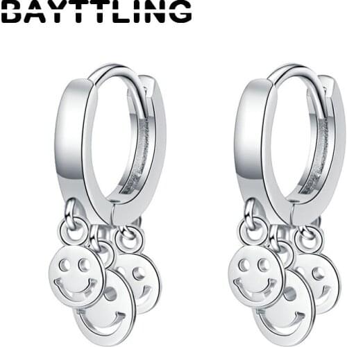BAYTTLING 2021 Hot Selling 925 Sterling Silver Smiley Round Pendant Earrings For Women Fashion Engagement Jewelry Gifts
