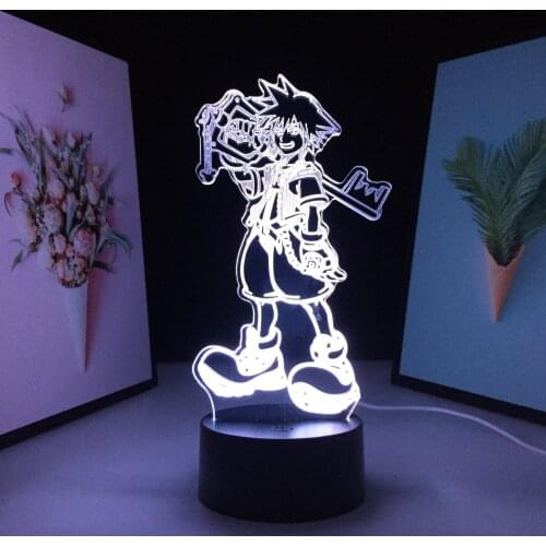 Smiling Boy Shoulders Huge Key 3D Lamp Visual Illusion Black Base Acrylic Light Guide Plate for Couple Festival Birthday Gifts