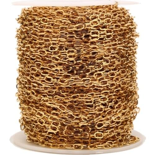 4MM/6MM width Stainless Steel Chain Bulk Flat Paperclip Link Chains Oval Cable Chains for DIY Jewelry Making silver/gold tone