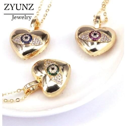 5PCS, Unique Design Gold Color Eye Necklace For Women Girl Fashion Crystal CZ Heart Pendant Necklace