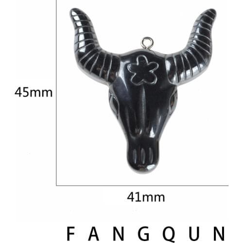 AAA Natural stone Hematite Bull head Pendant 45*41mm Non-Magnetic Bead Zinc Alloy Jewelry DIY Necklace accessories For Women Men