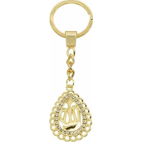 Arabic Islamic Religious Key Chain Women God Allah Gold-color Rhinestone Pendant Key Ring Jewelry Muslim Ramadan Gift