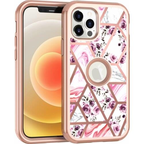 3 in 1 Armor Shockproof Case For iPhone 12 Pro MAX 12 Mini 11 XS XR Case Luxury Flowers Marble PC Silicone Bumper Cover Coque