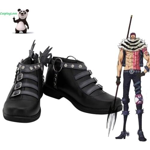 One Piece Charlotte Katakuri Black Shoes Cosplay Long Boots Leather Custom Made For Party Christmas Halloween