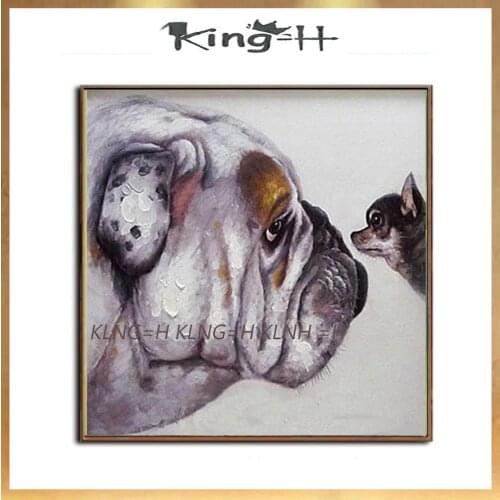 Pintado a mano abstracto Adorable perro madre y bebé pared arte pintura al óleo sobre lienzo animales pinturas para decoración d