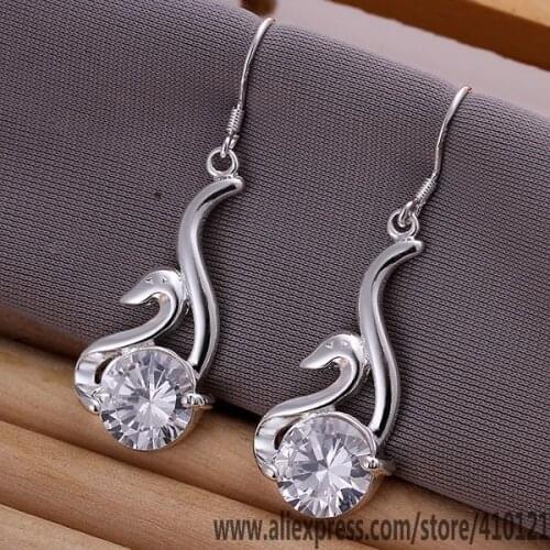 E195 Hot Sale High Quality Silver Clolor Jewelry,Wholesale Jewelry Elegant Charms Fashion Inlaid Swan Earrings E195 /dlbamcia