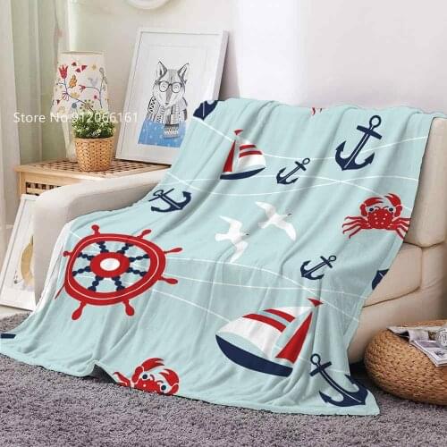 Tropical Fish Octopus Flannel Blanket Sea Animals Fleece Blanket Anchor Beach Towel Decorative Bed Blankets For Bedroom Blanket