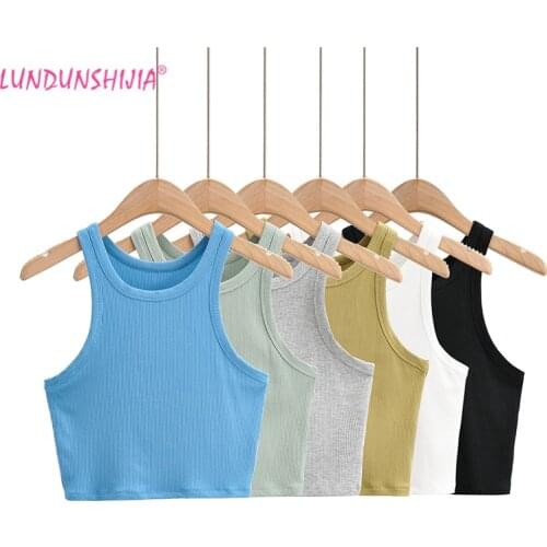 LUNDUNSHIJIA 2021 New Summer Sexy Womens Streetwear Crop Tops Elastic Cotton Sleeveless O-neck Solid Tank Bar 6 Colors