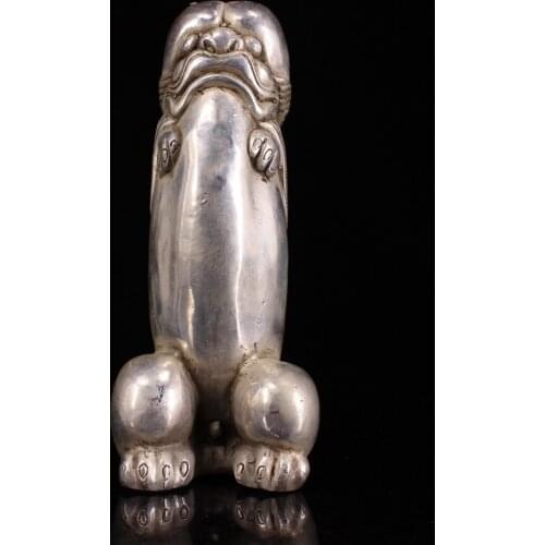 7"Chinese temple collection Old Bronze Gilt silver Show off Male genitalia Ornaments Town House Exorcism Ward off evil spirits