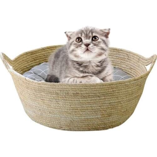 Cat Bed Basket Nest Grass Woven Pet Sleeping Bed House Nesting Rest Cute Fun Scratcher Scratching Scratch Mat Pad Puppy Indoor
