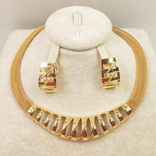 Wholesale fashion earrings/pendants/necklace 24K gold jewelry set for ladies birthday travel gift brides accessories