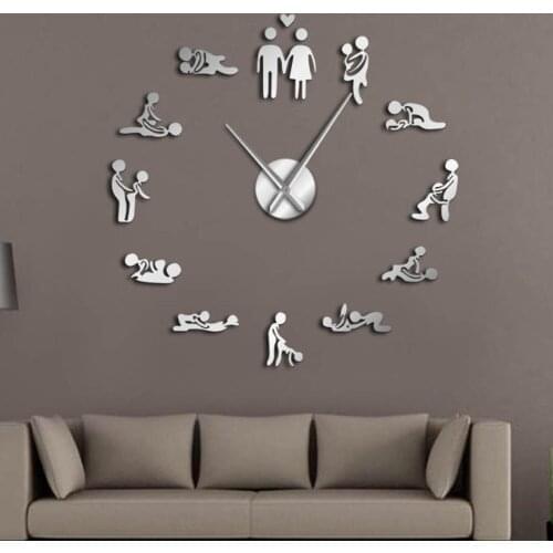 Sex Love Position Mute Wall Clock Bachelorette Game Sexy Kama Sutra 3D DIY Clock Watch Funny Adult Room Decor Sticker Art New