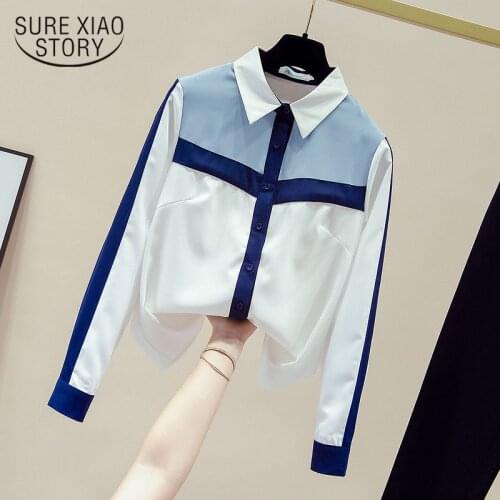 Long Sleeve Autumn White Tops Plus Size Loose Blouse Women Korean Style Work Spliced Fashion Clothing Casual Chiffon Shirt 11159