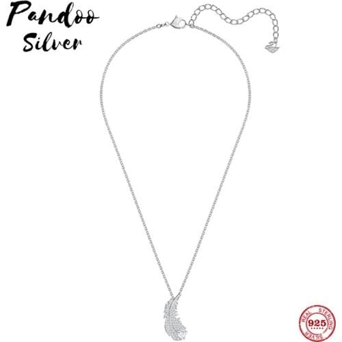 PANDOO Fashion Charm 925 Sterling Silver Original 1:1 Copy, Feather Element Eye-catching Necklace Female Luxury Jewelry Gifts