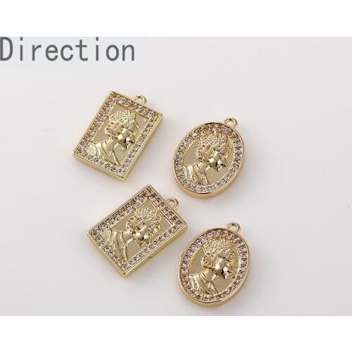 14k gold-clad copper-plated retro queen head zircon pendant diy earrings necklace bracelet accessories materials