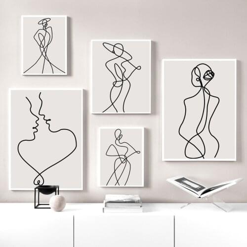 Abstract Line Drawing Fashion Girl Lover Wall Art Canvas Painting Nordic Posters And Prints Wall Pictures For Living Room Decor