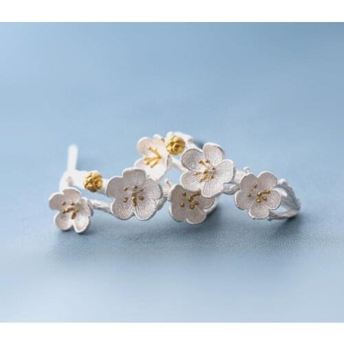Romantic Cherry Blossoms Flower Fresh Gift 925 Sterling Silver Temperament Personality Trendy Female Dangle Earrings SEA114
