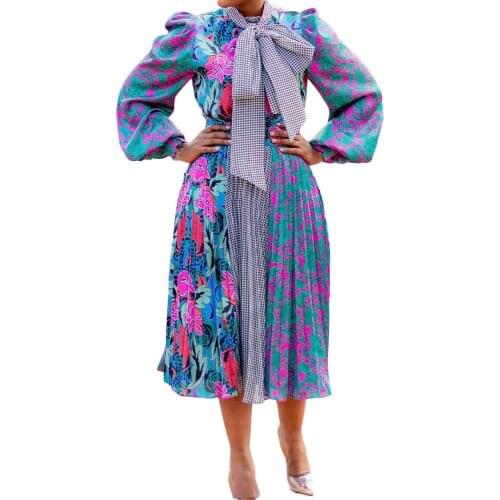 S-3XL Plus Size African Dresses For Women 2021 Design Bazin Long Sleeve Midi Dress For Lady Africa Clothing Pleated Dress