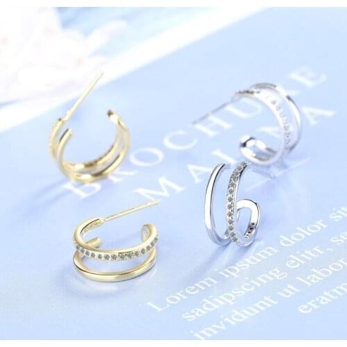 KOFSAC New Luxurious 925 Sterling Silver Earrings For Women Jewelry Zircon Semicircle Stud Earring Lady Engagement Accessories