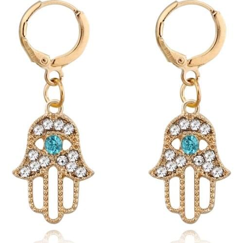 Dayoff European Rhinestone Hamas Hand Hoop Earrrings for Women Punk Simple Women Jewelry Crystal Circle Earrings Party Earing