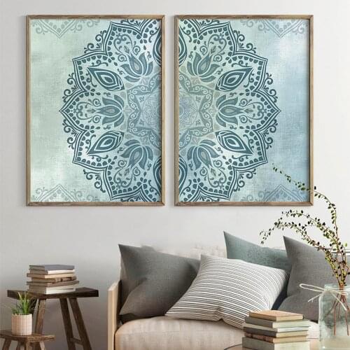 Modern Abstract Picture Boho Decoration Mandala Floral Beige Canvas Paintings for Interior Frameless Home Room Decor