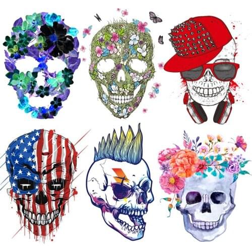 DIY Skull Patch Transfer Skull Patch Iron On Transfer For Clothing Punk Thermo Sticker For ClothesThermal For T-Shirt Applique