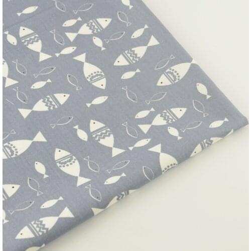 Fish Cotton Fabric Teramila Fabrics Grey Tecido Textile Sewing Cloth Craft Decoration Bedding Tissue Quilting Home Patchwork