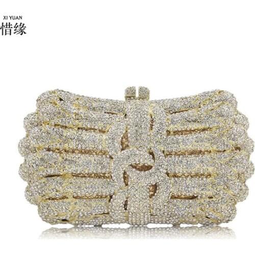Women Evening Bag With Handle Chain Shoulder Handbags Diamonds Metal Party Wedding Purse Bag