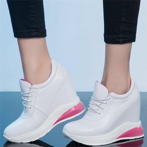 Casual Shoes Women Genuine Leather Wedges High Heel Ankle Boots Female Lace Up Round Toe Fashion Sneakers Platform Oxfords Shoes