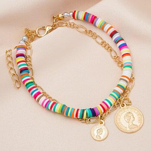 Bohemian Fashion Polymer Clay Bracelet Women Evil Eye Beads Pearl Wrap Bracelet Charms For Bracelets Body Jewelry Handmade Gift