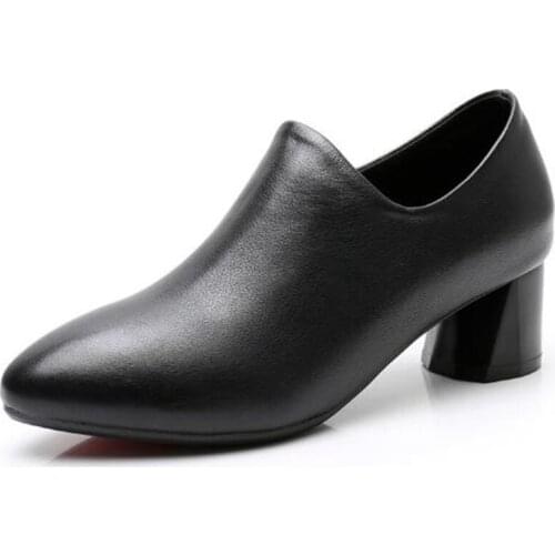 2020 New Solid Color Pointed Black Shoes Women Genuine Leather Shoes Spring Fashion Shoes Soft Comfort Non-slip Wear High Heels