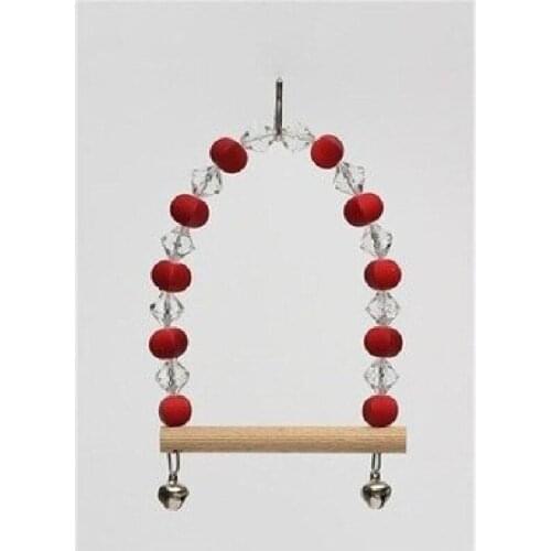 2 PCS Natural Wooden 3parrots Swing Toy Birds Colorful Beads Bird Supplies Bells Toys Perch Hanging Swings Cage for Pets