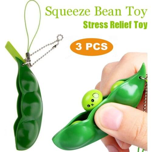 3pcs Kawaii Mini Keychain Fidget Toy Stress Peanut Edamame Keychain Decompression Keychain Improve Focus Officer Toy For Adults