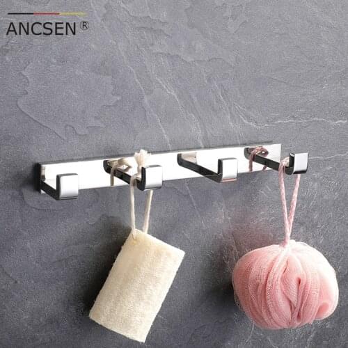 304 Stainless Steel Mirror Polish 4Hooks Clothes Coat Hanger Towel Hook Robe Hooks Wall Mounted Multi-function Bathroom Hardware