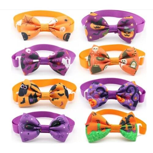 50pic/set Halloween pet bow tie cat dog collar necklace cross border pet supplies color random send