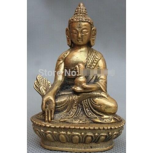 914+++ Tibet Buddhism Brass Seat Dragons Robe medical God Menla Medicine Buddha Statue