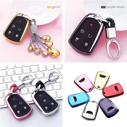 Auto Decoration For Cadillac XT5 ATS XTS SRX CT6 Car Remote Key Case Protective Cover Crystal Pendant Buckle Shell Keychain