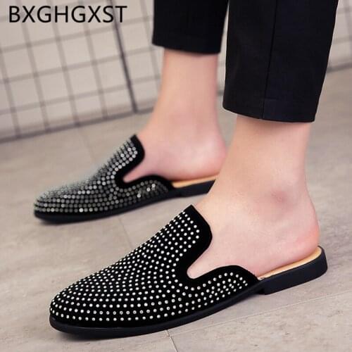 Glitter mules shoes men brand half shoes for men italian casual shoes mens slippers outdoor Rhinestone slippers summer тапочки