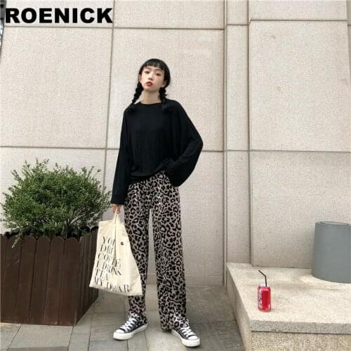 COYOTES Womens Pant Leopard High Waist Wide Leg Pants Women Korean Casual Loose Pockets Trousers Trendy Daily Chic All-match