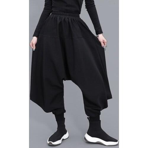 Dark department loose large casual trousers bound feet splice harun trousers lady hip-hop crotch pants fashion