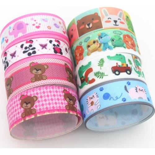 DHK 50yards Animals Bear Elephant Cat Printed Grosgrain Ribbon Accessory Hairbow Headwear Decoration DIY Wholesale OEM S1432
