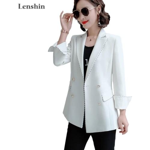 Lenshin Double Breasted Binding Blazer with Pockets Loose High-street Casual Fashion Style Jacket Office Lady Coat Wear