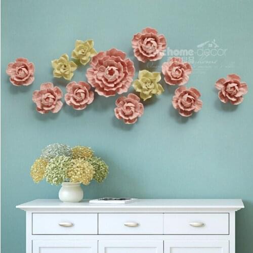 European ceramic flower wall hanging adornment white/red bloom household background mural arts crafts hotel/restaurant decor