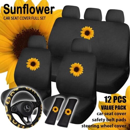 F8S Luxury Sunflower Printing Universal Full Set Car Automobile Interior Accessories Fancy Car Seat Cover