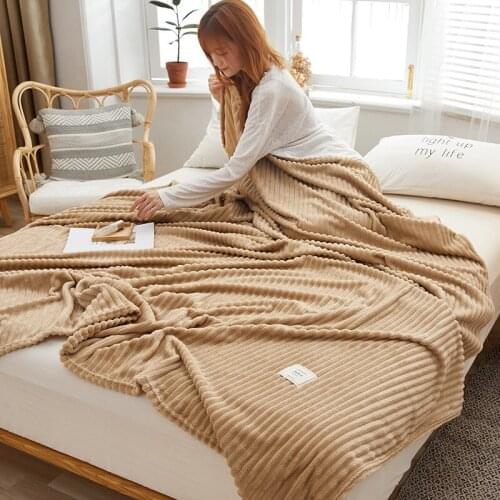 Flannel Solid Color Throw Blankets Coral Fleece Travel Stripe Bed Covers Office Lunch Break Air Conditioning Cover Blanket
