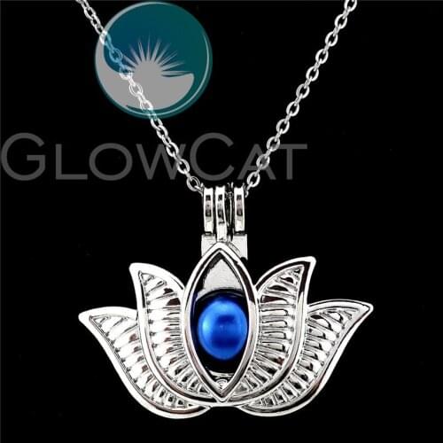 K846 Flower Lotus 20'' Chains Beads Cage Essential Oil Diffuser Aroma Stone Pearl Cage Locket Necklace Girl Friend Gift