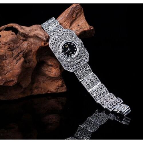 New Limited Edition Classic Elegant S925 Silver Pure Thai Silver Bracelet Watches Thailand Process Rhinestone Bangle Dropship