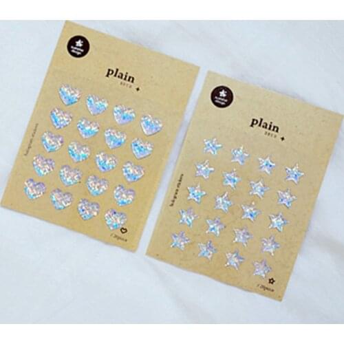 Korea Suatelier Scrapbooking Label Hologram Heart And Star Book Sticker Stationery DIY Craft Decoration Household Supplies